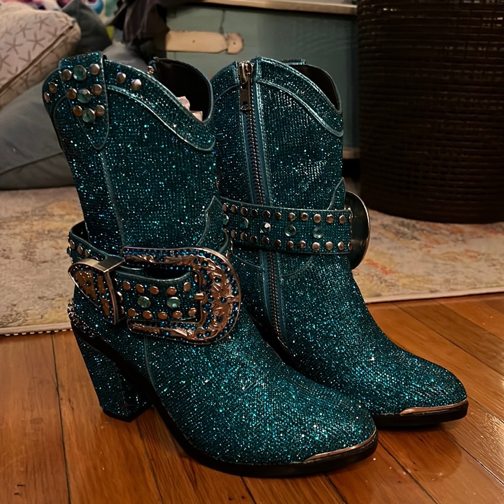 Dolls Kill Teal Sheriff Shine Cowboy Boots